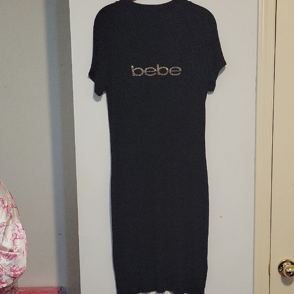 Bebe Black Knit Dress with Gold Logo